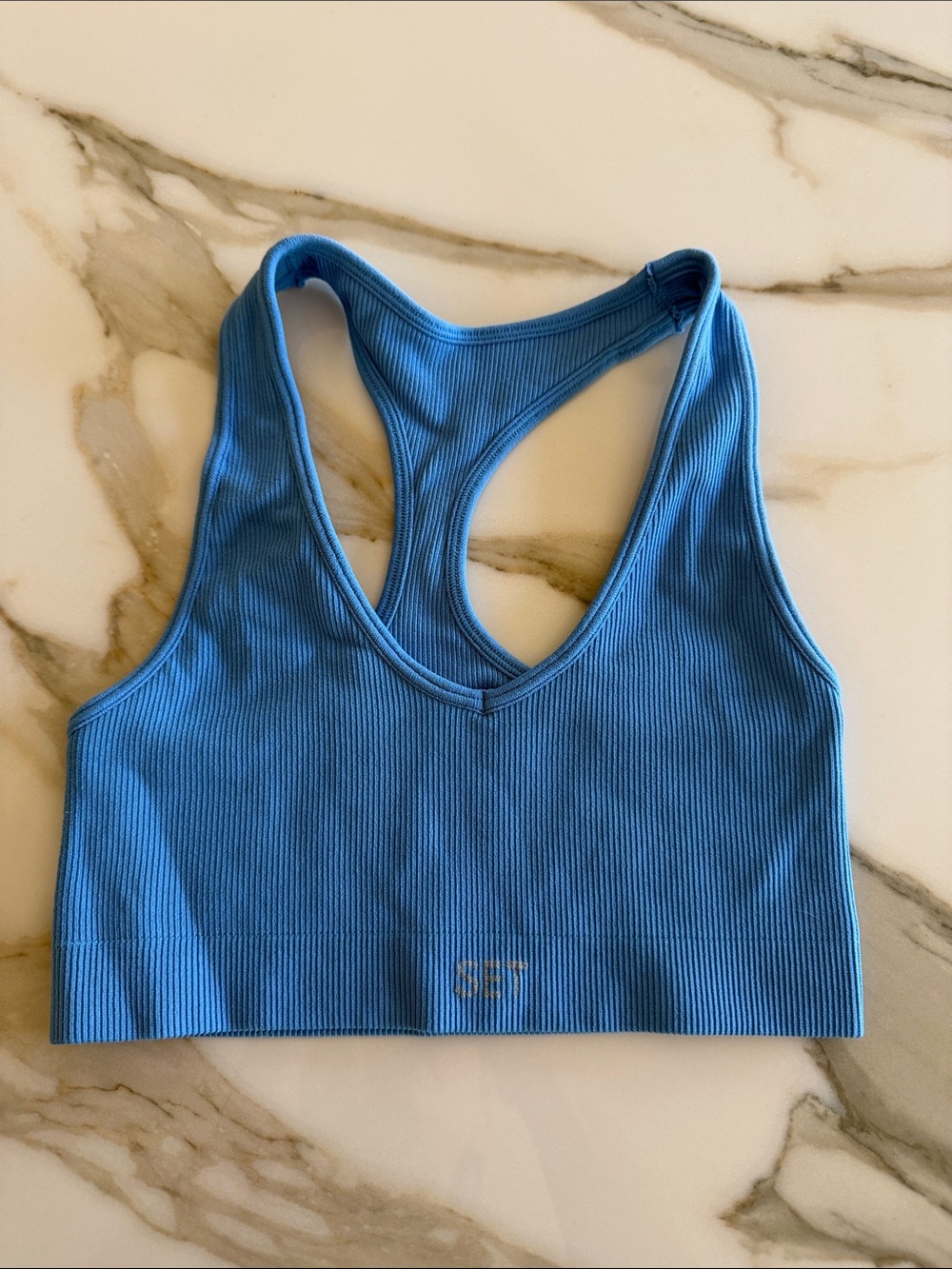 SET Active Blue Ribbed Racerback Sports Bra